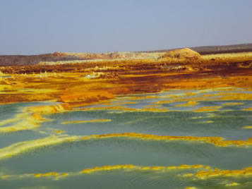 Colorful oxidisation of the minerals brought to the surface by the hot springs at Dallol, Ethiopia