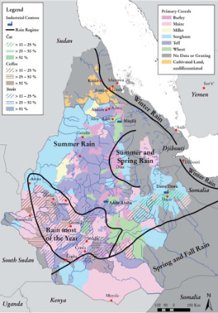 Map showing typical climate patterns in Ethiopia